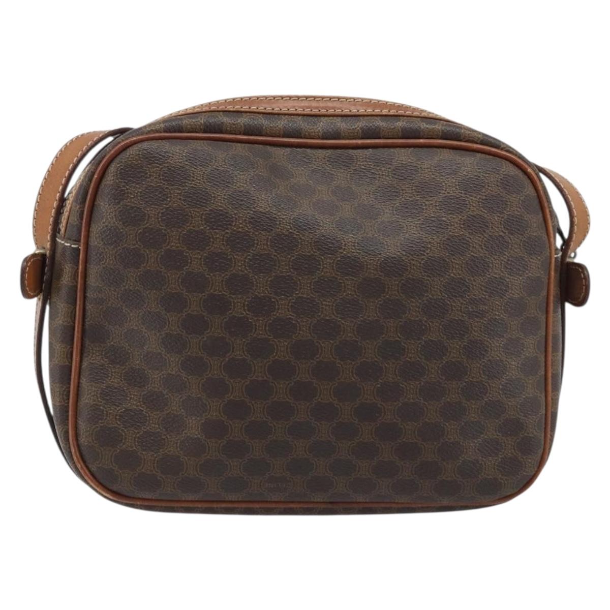 CELINE Macadam Canvas Shoulder Bag PVC Leather Brown Gold Auth ka3049