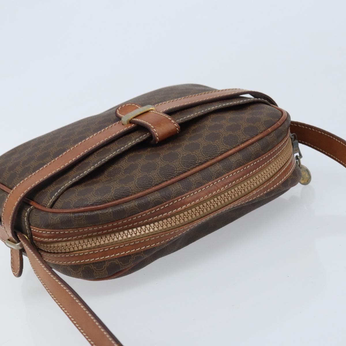 CELINE Macadam Canvas Shoulder Bag PVC Leather Brown Gold Auth ka3049