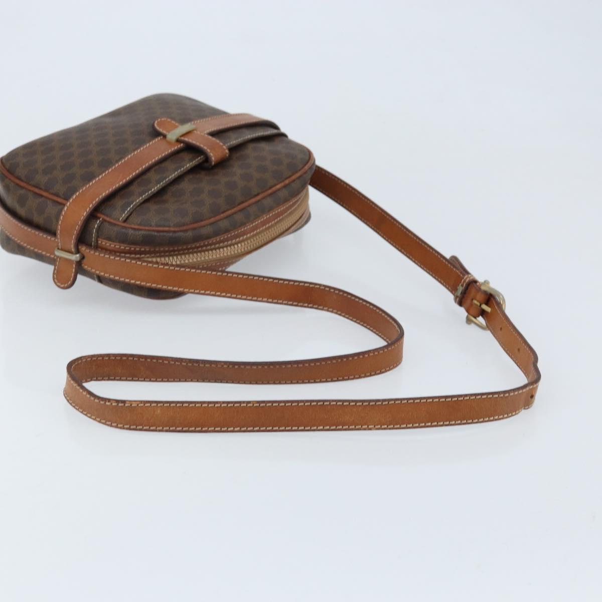 CELINE Macadam Canvas Shoulder Bag PVC Leather Brown Gold Auth ka3049