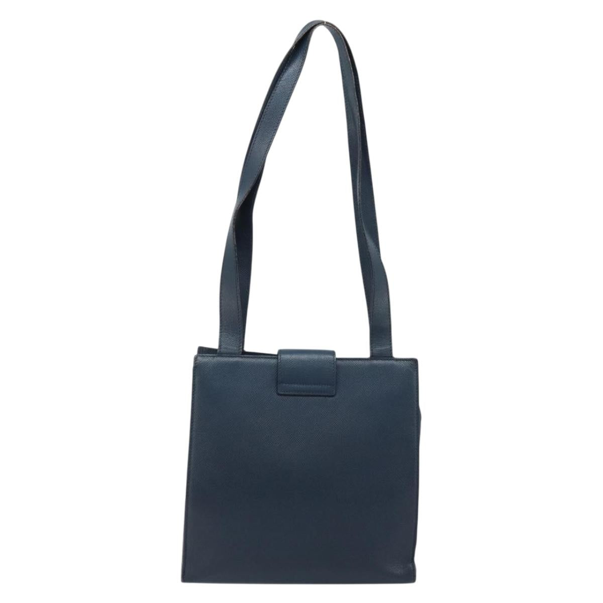 CELINE Shoulder Bag Leather Navy Gold Auth ka3054