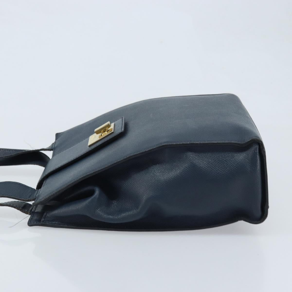 CELINE Shoulder Bag Leather Navy Gold Auth ka3054