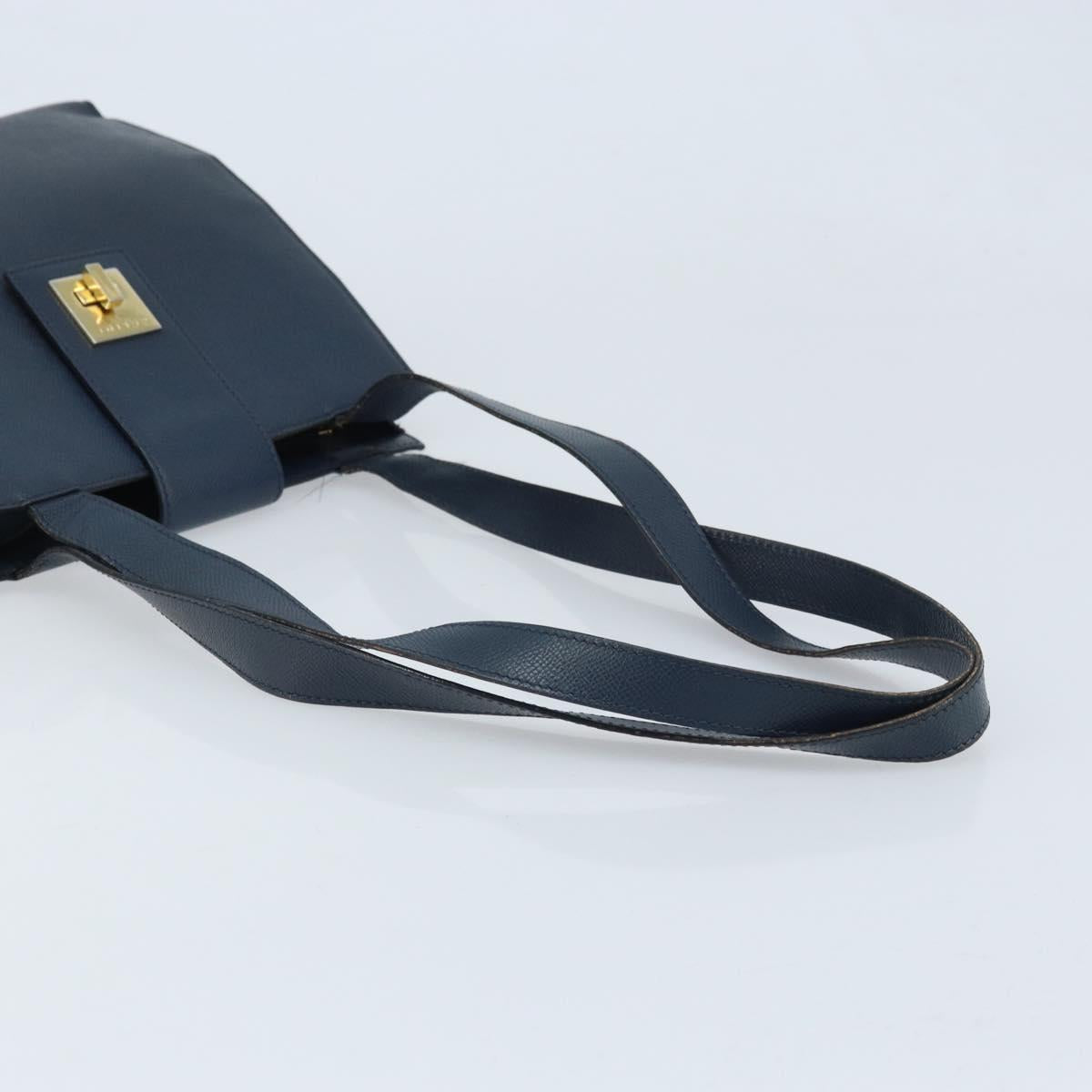 CELINE Shoulder Bag Leather Navy Gold Auth ka3054