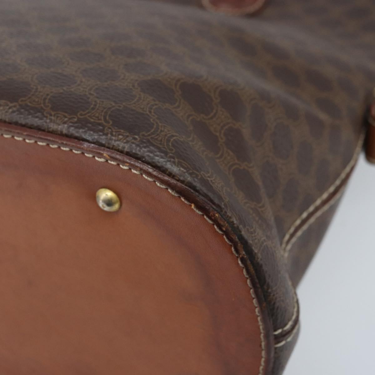 CELINE Macadam Canvas Hand Bag PVC Leather Brown Gold Auth ka3055