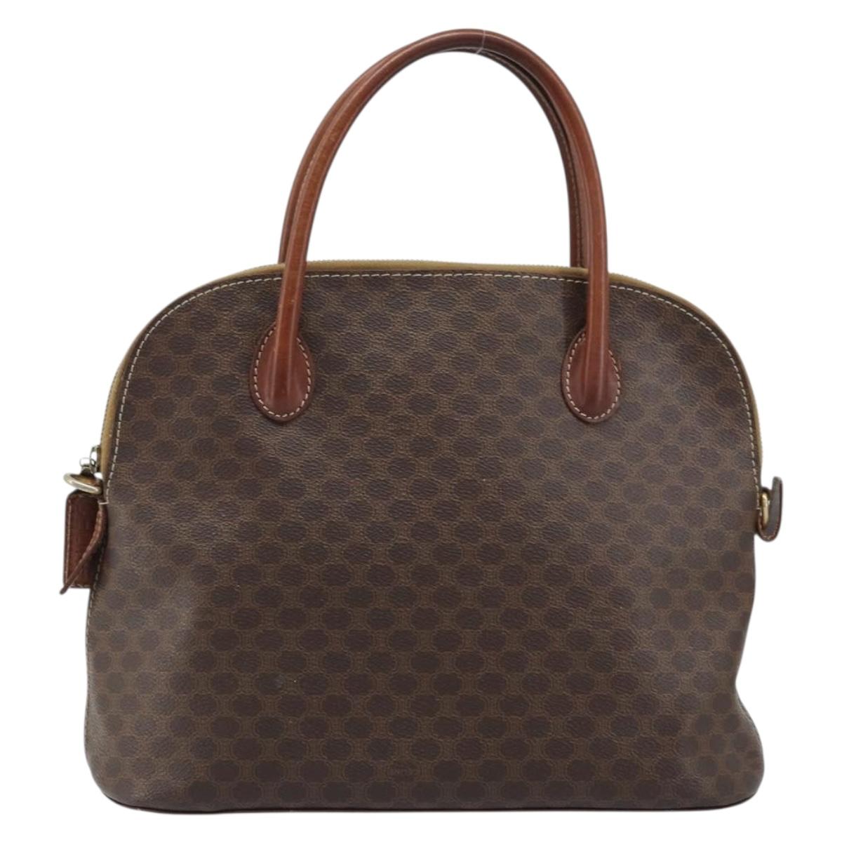 CELINE Macadam Canvas Hand Bag PVC Leather Brown Gold Auth ka3055