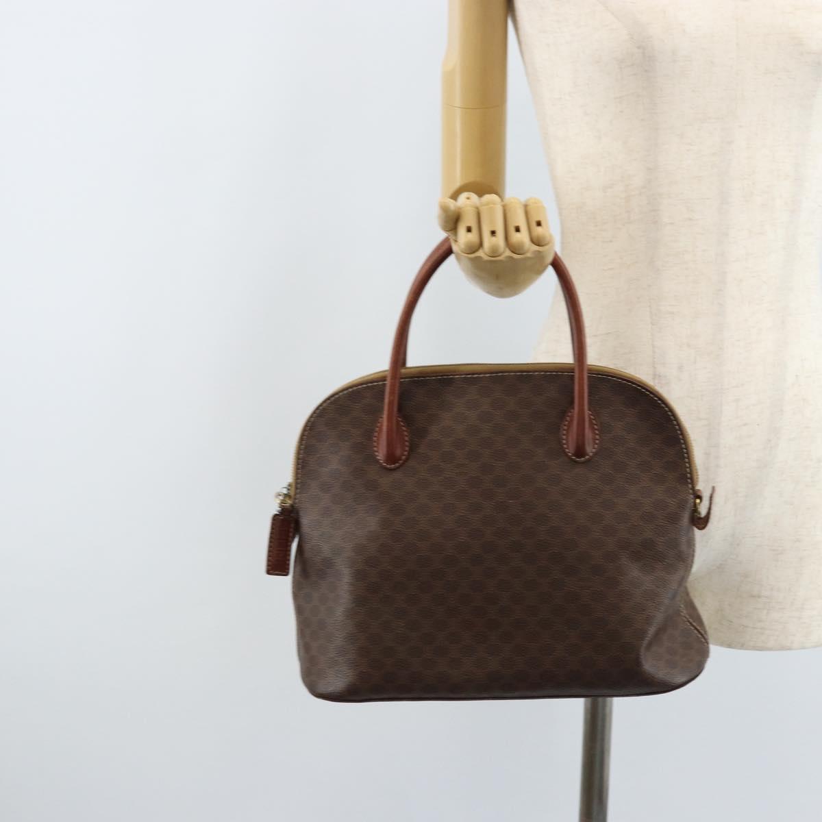 CELINE Macadam Canvas Hand Bag PVC Leather Brown Gold Auth ka3055