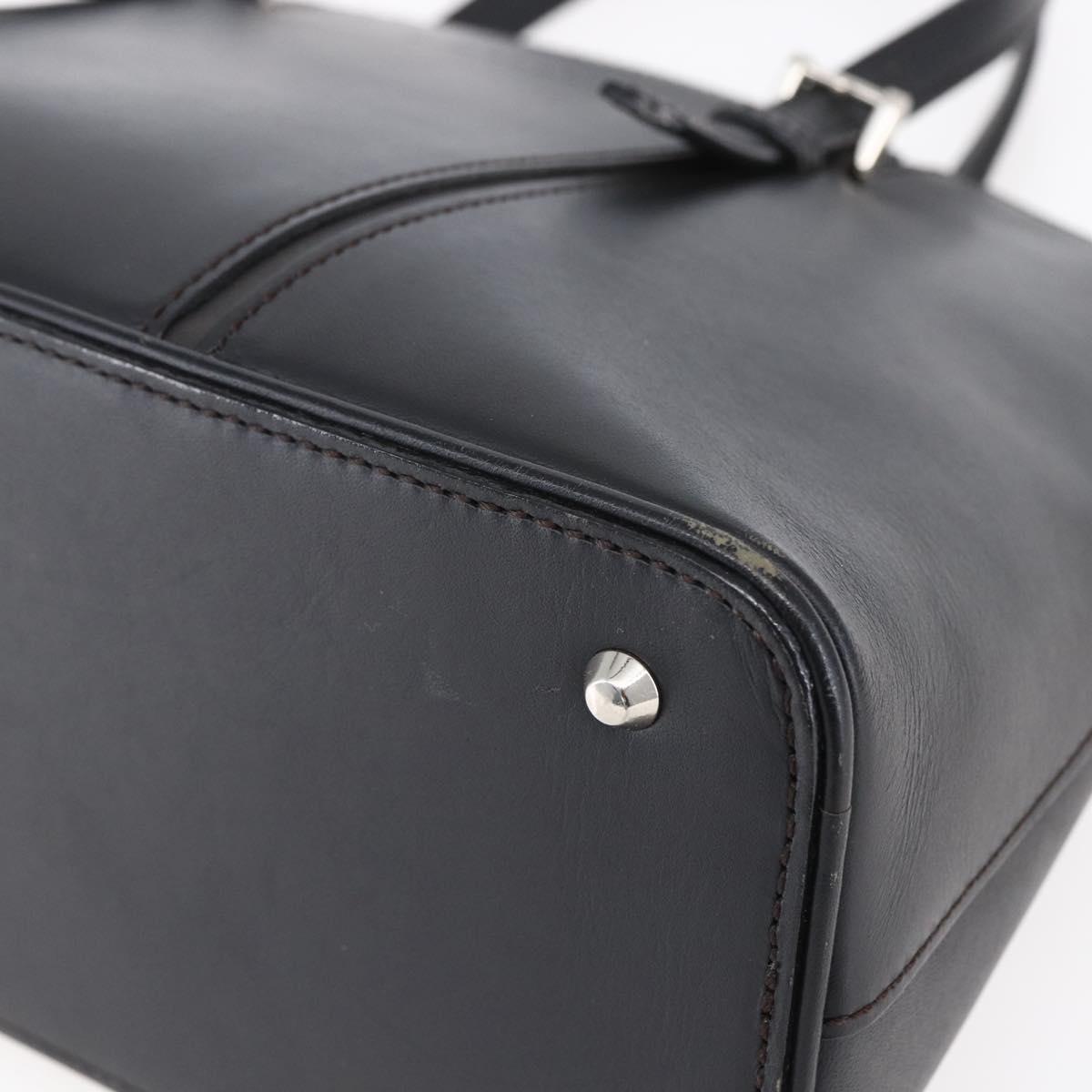 BURBERRY Hand Bag Leather Black Silver Auth ka306