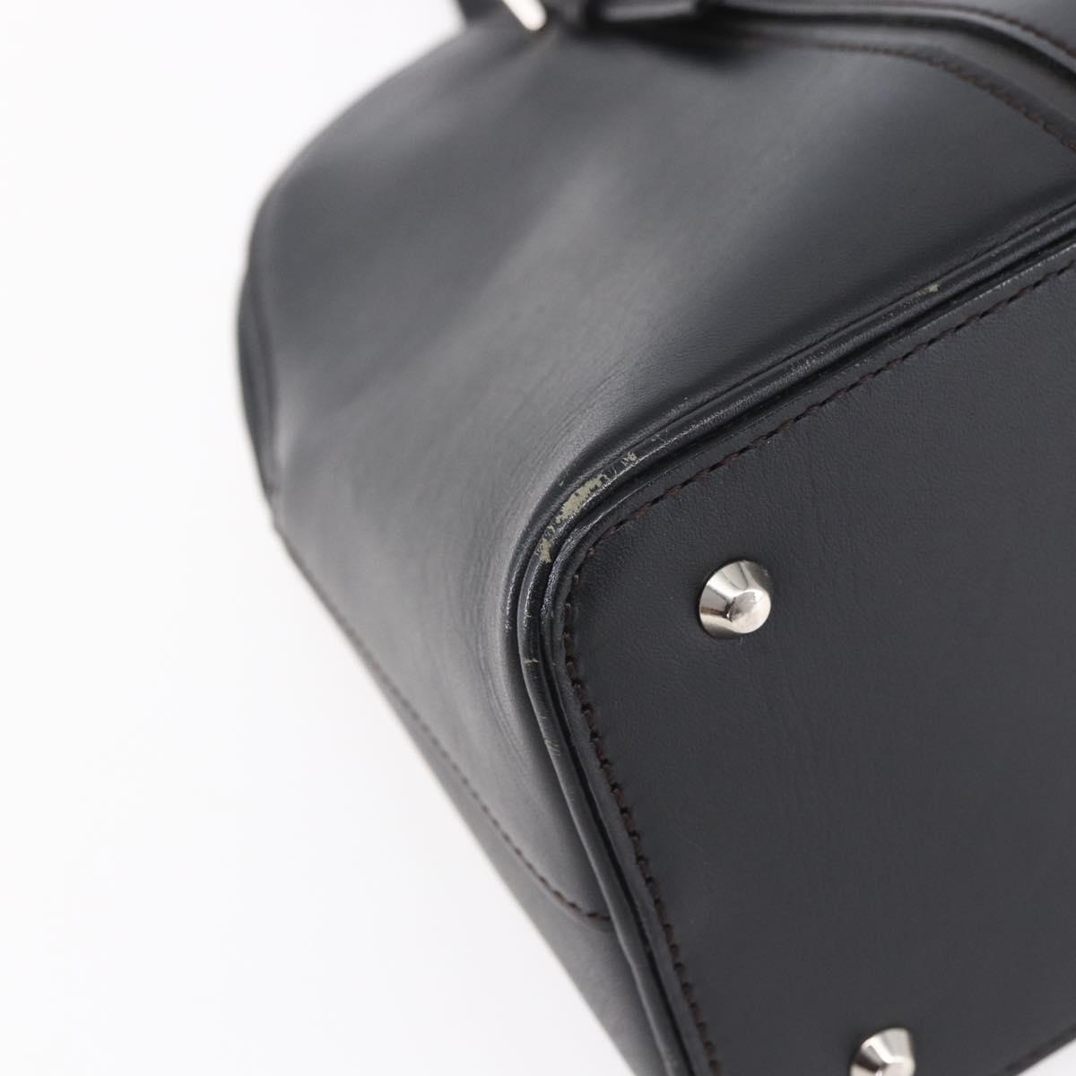 BURBERRY Hand Bag Leather Black Silver Auth ka306
