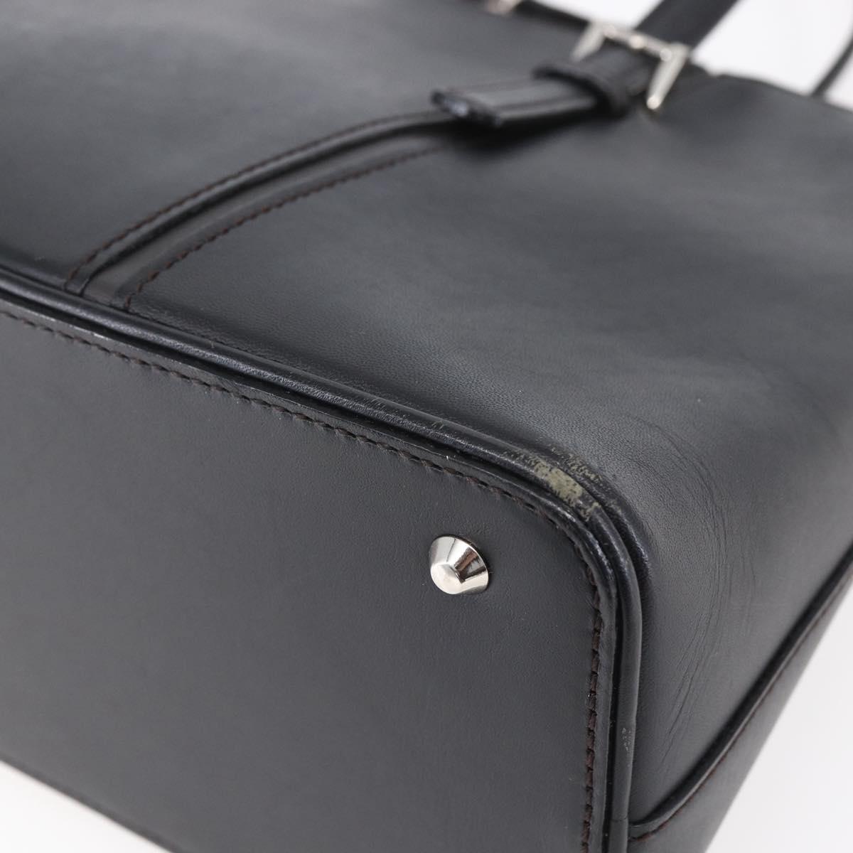 BURBERRY Hand Bag Leather Black Silver Auth ka306