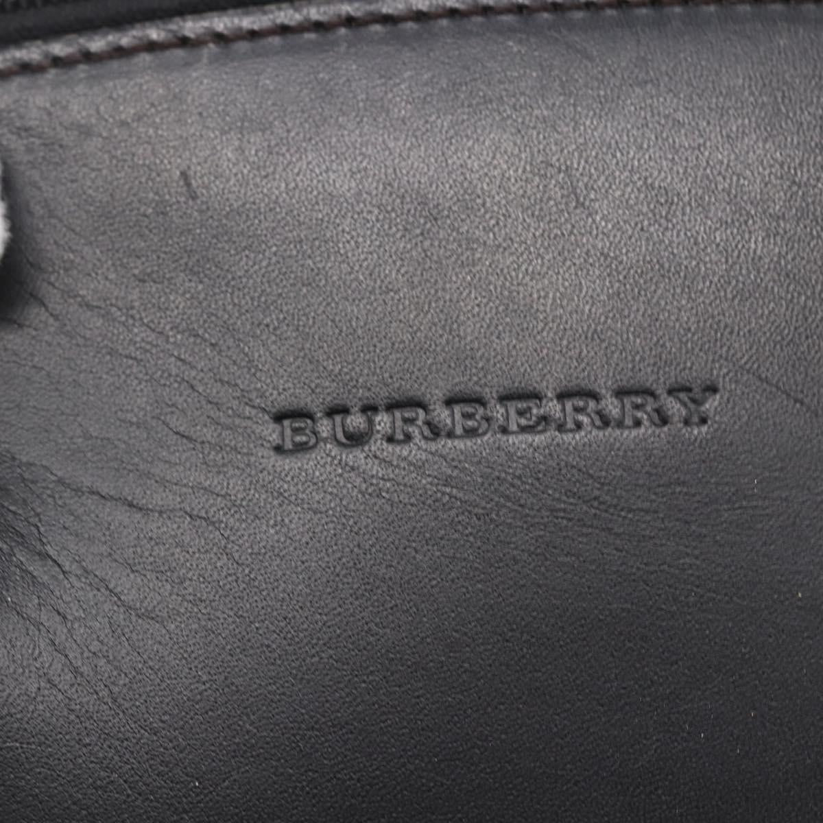 BURBERRY Hand Bag Leather Black Silver Auth ka306