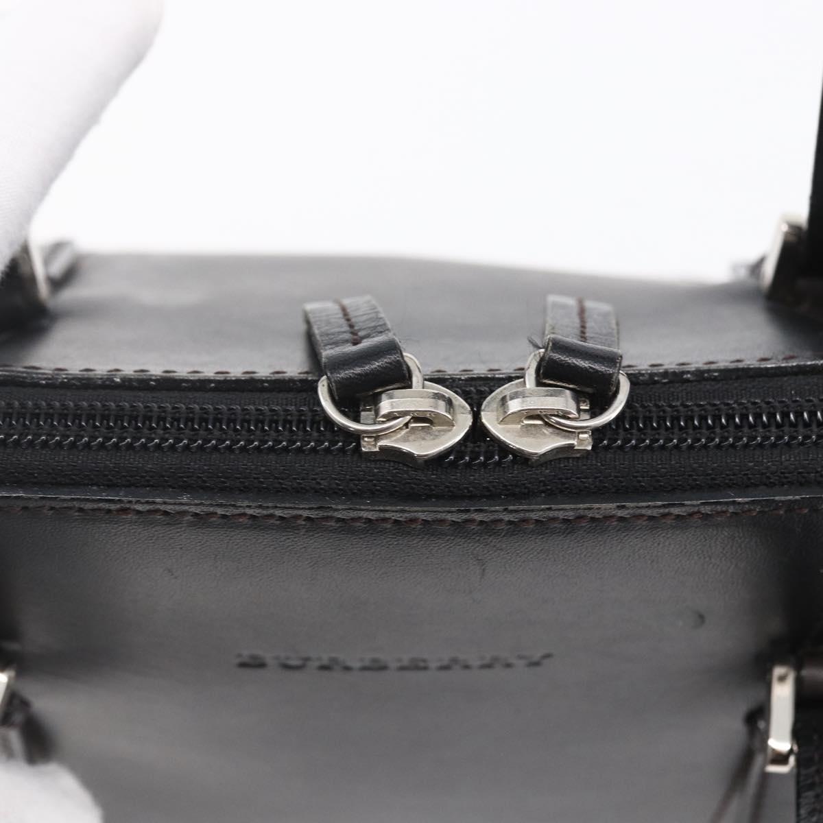 BURBERRY Hand Bag Leather Black Silver Auth ka306