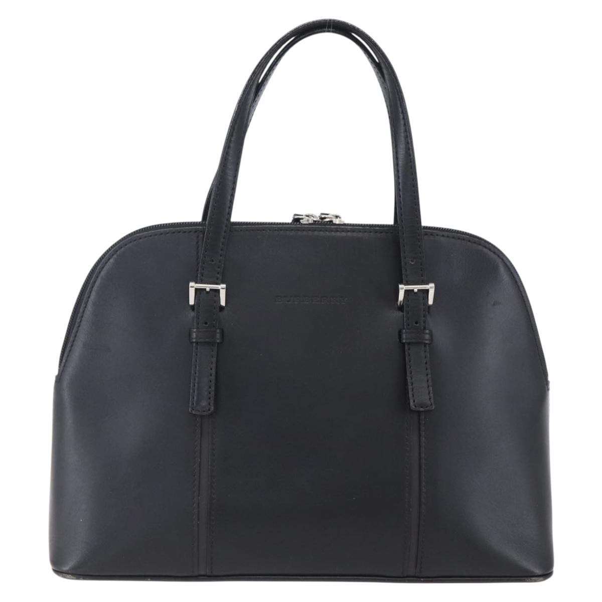 BURBERRY Hand Bag Leather Black Silver Auth ka306