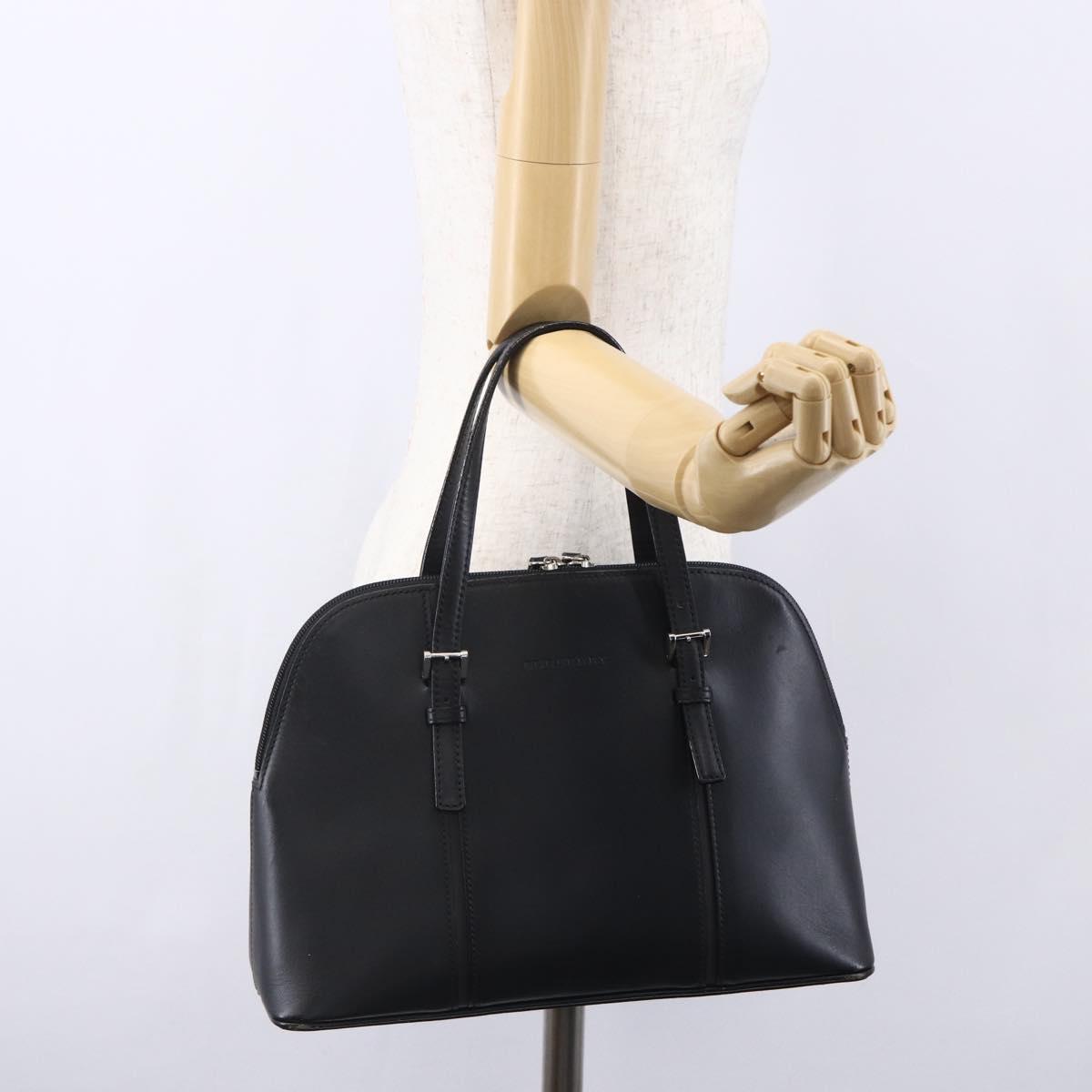 BURBERRY Hand Bag Leather Black Silver Auth ka306