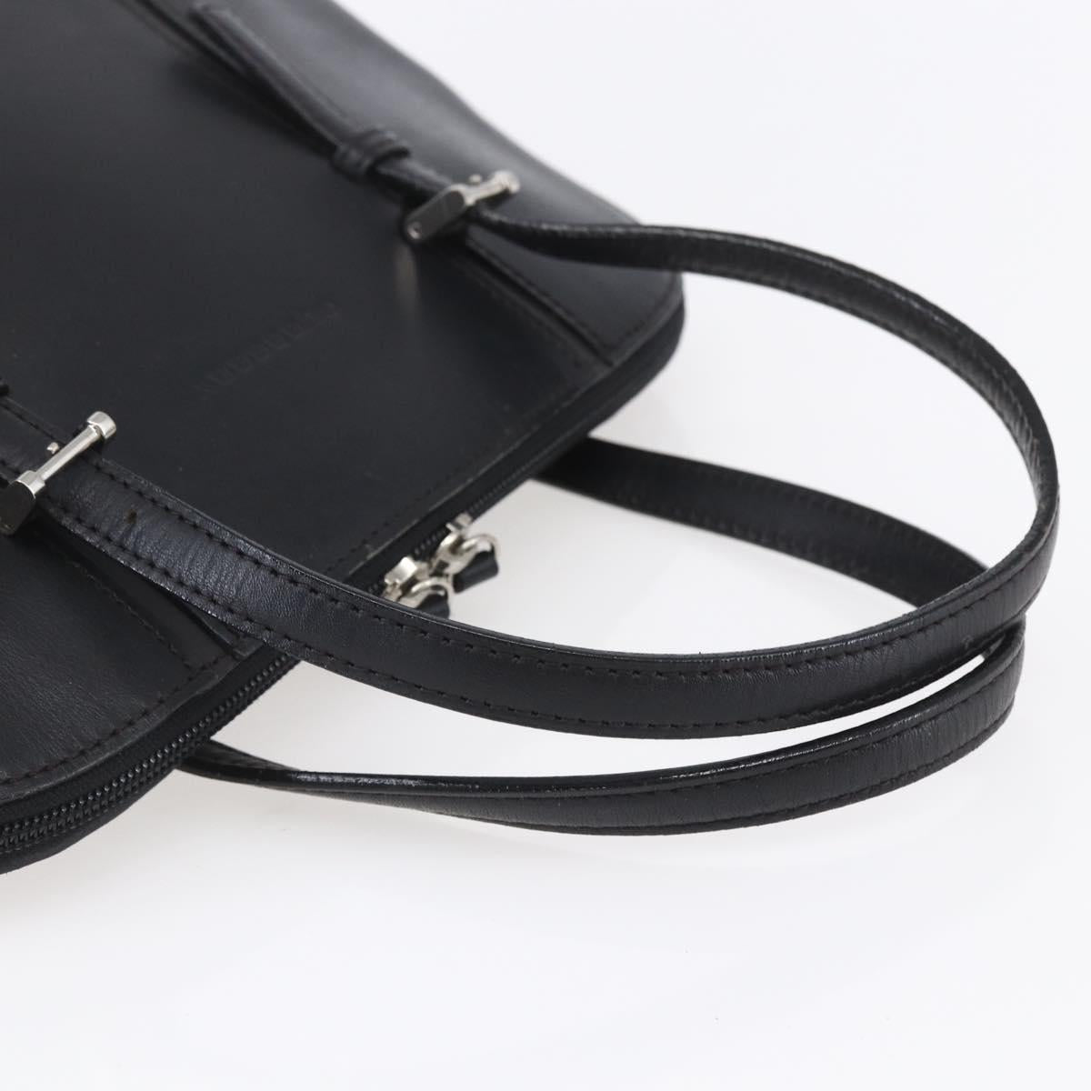 BURBERRY Hand Bag Leather Black Silver Auth ka306