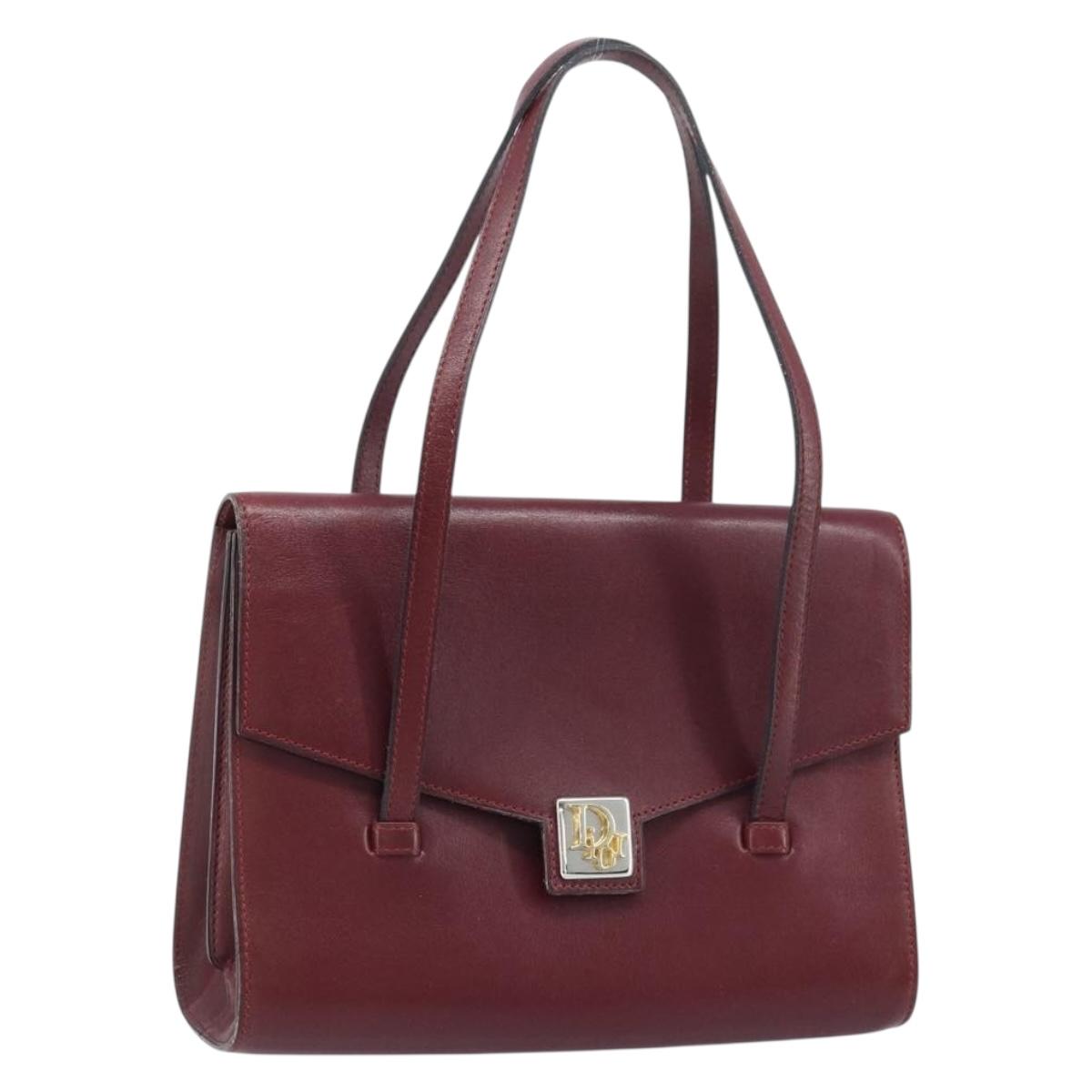 Christian Dior Hand Bag Leather Red Gold Auth ka3061