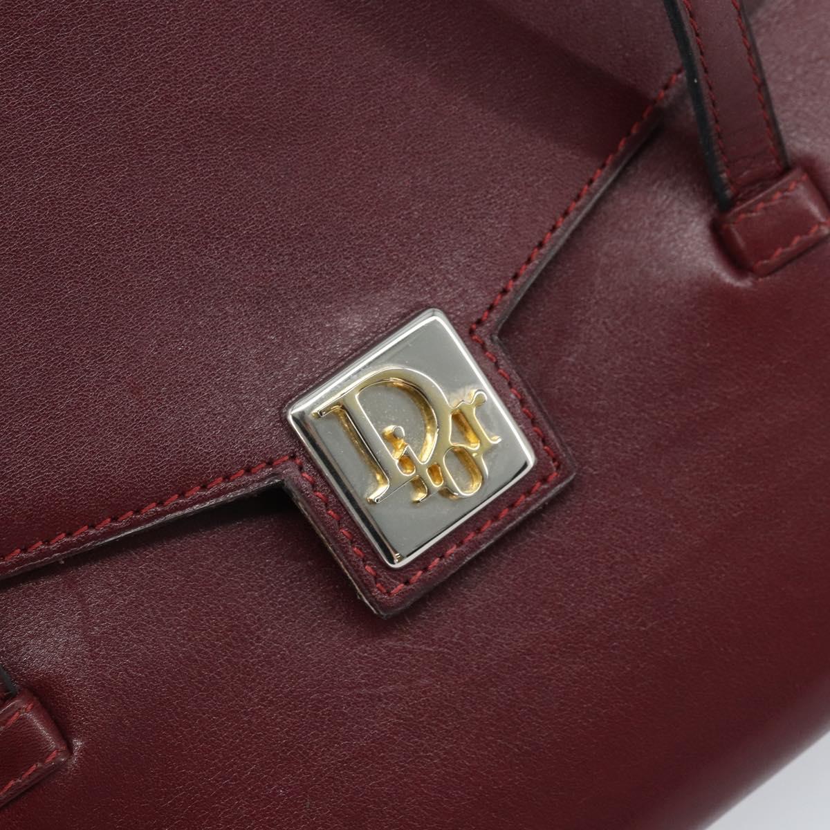 Christian Dior Hand Bag Leather Red Gold Auth ka3061