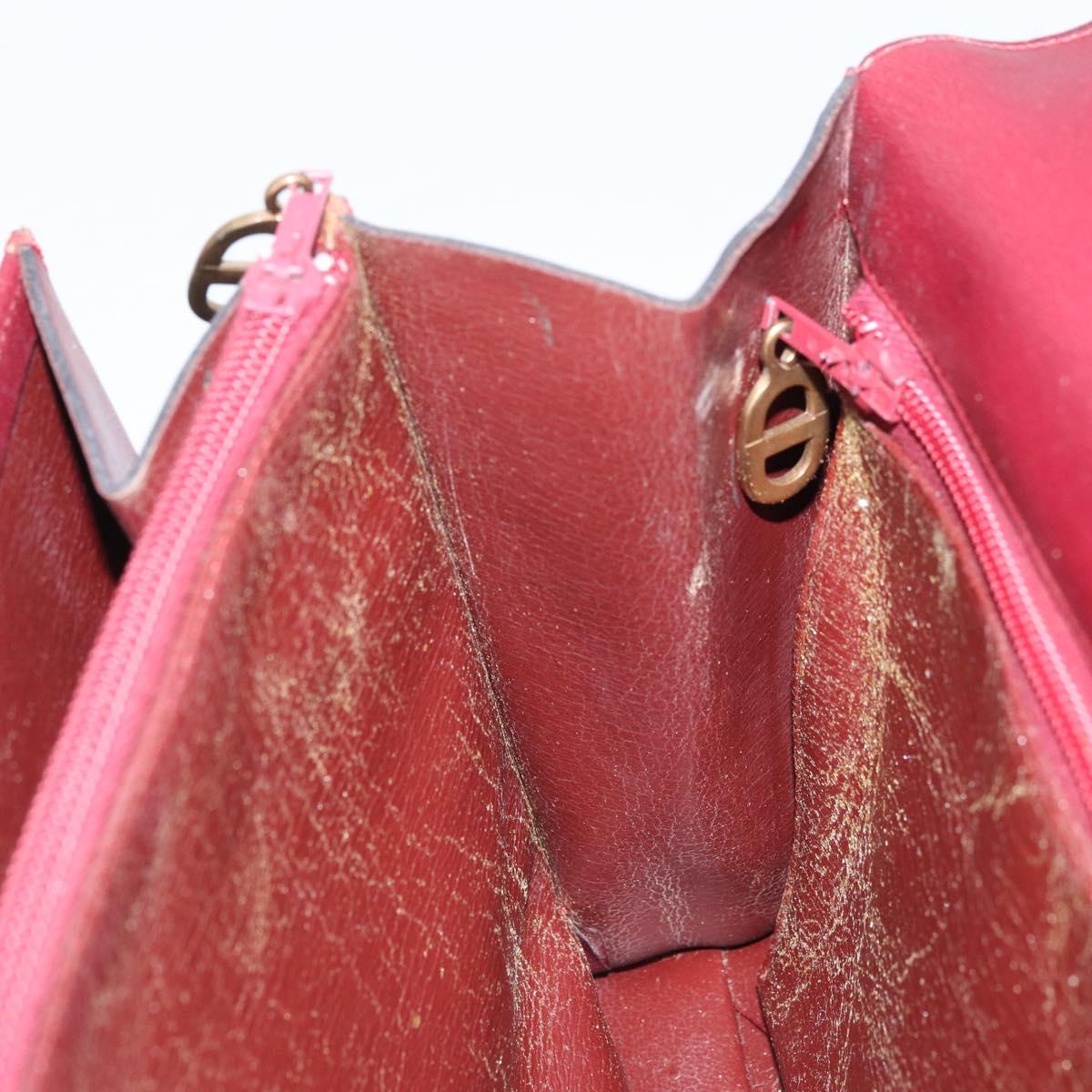 Christian Dior Hand Bag Leather Red Gold Auth ka3061