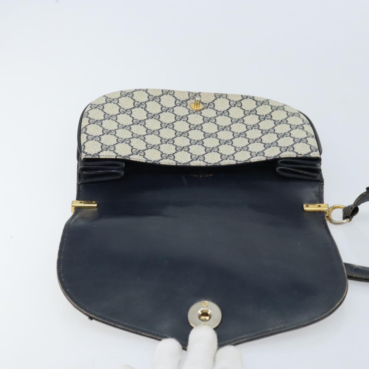 GUCCI GG Supreme Shoulder Bag PVC Navy Gold Auth ka3065