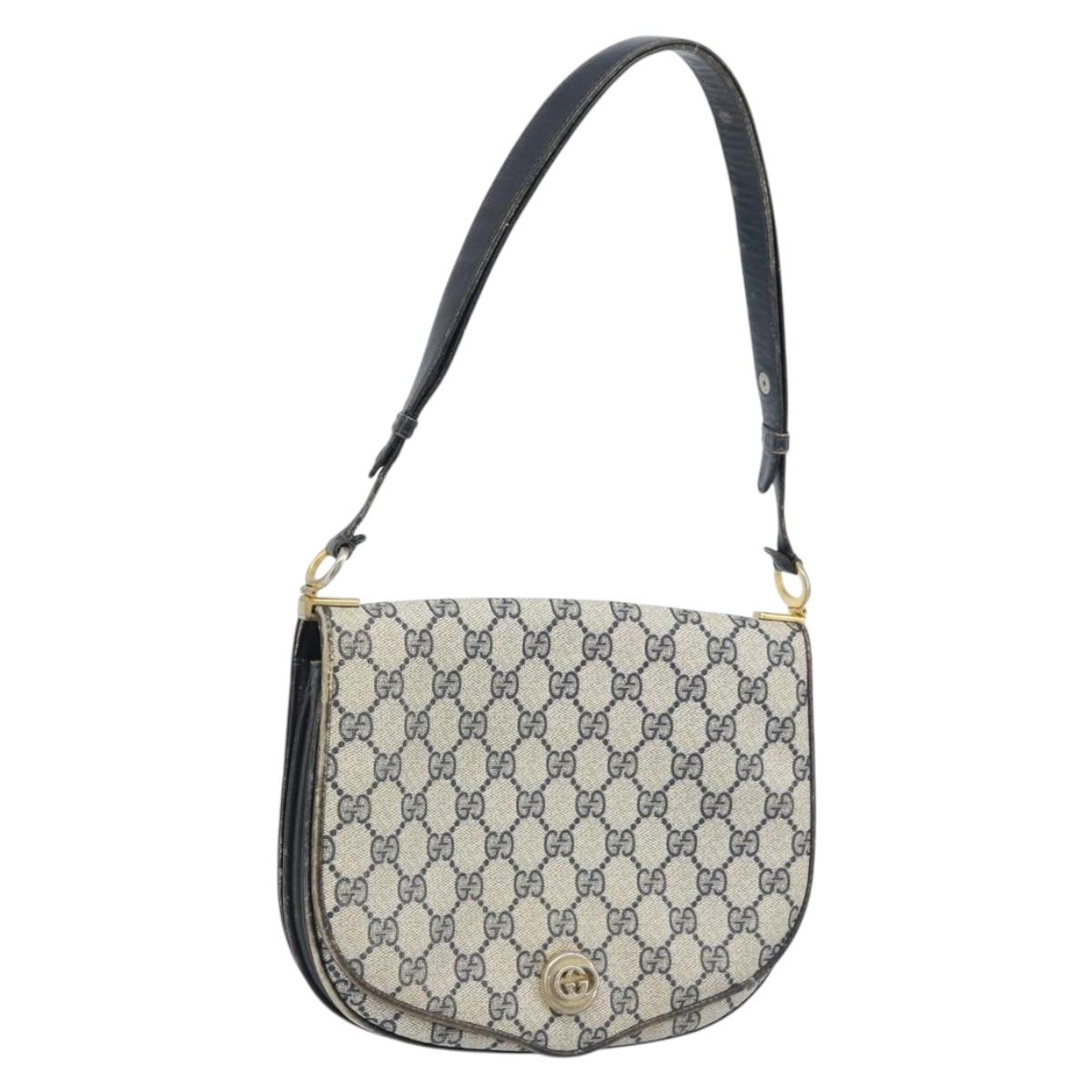 GUCCI GG Supreme Shoulder Bag PVC Navy Gold Auth ka3065