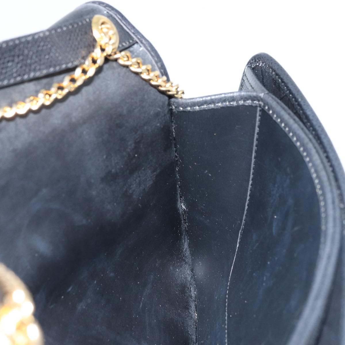 Christian Dior Honeycomb Canvas Chain Bag Leather Black Gold Auth ka3067
