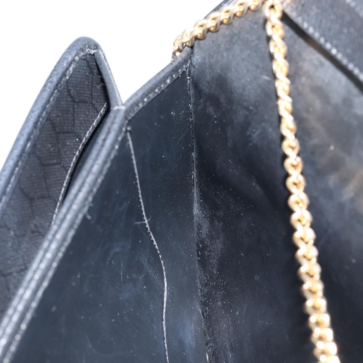 Christian Dior Honeycomb Canvas Chain Bag Leather Black Gold Auth ka3067