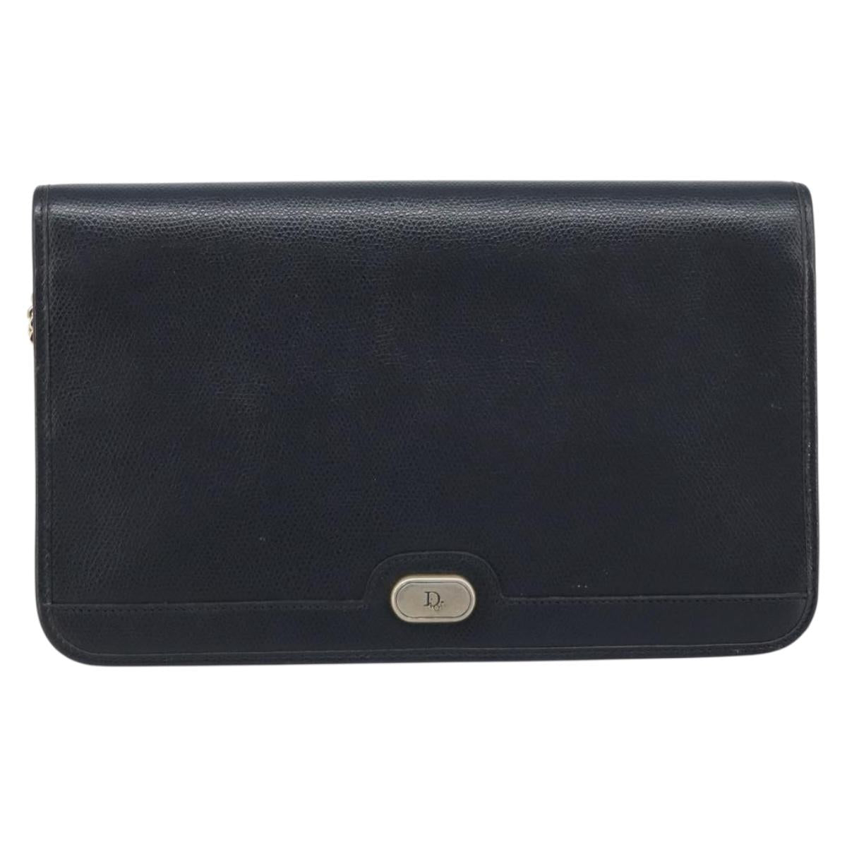 Christian Dior Honeycomb Canvas Chain Bag Leather Black Gold Auth ka3067