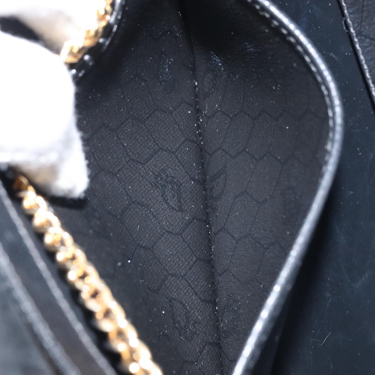 Christian Dior Honeycomb Canvas Chain Bag Leather Black Gold Auth ka3067