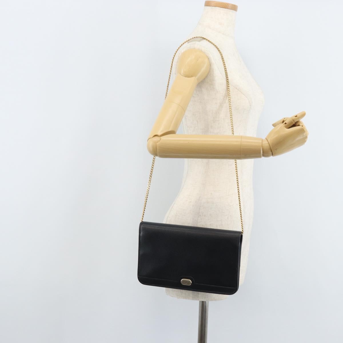 Christian Dior Honeycomb Canvas Chain Bag Leather Black Gold Auth ka3067