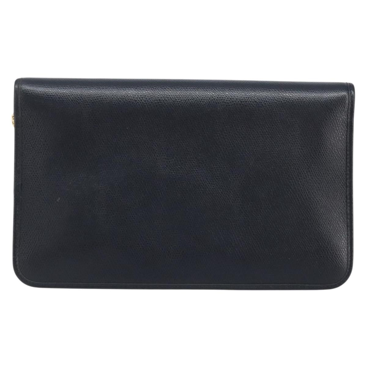 Christian Dior Honeycomb Canvas Chain Bag Leather Black Gold Auth ka3067