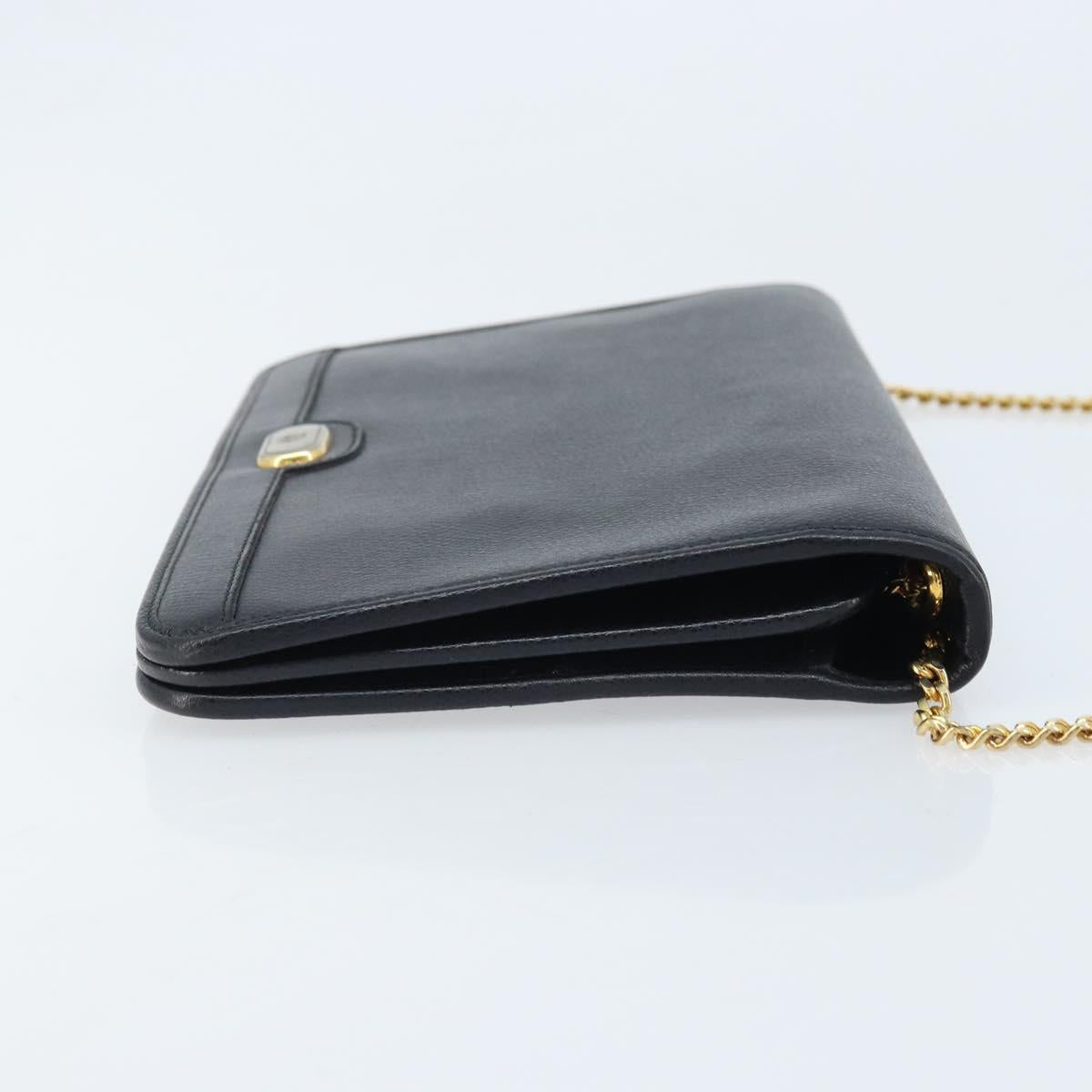 Christian Dior Honeycomb Canvas Chain Bag Leather Black Gold Auth ka3067