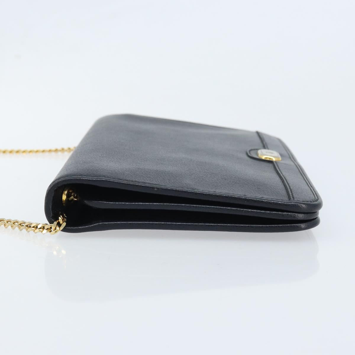 Christian Dior Honeycomb Canvas Chain Bag Leather Black Gold Auth ka3067