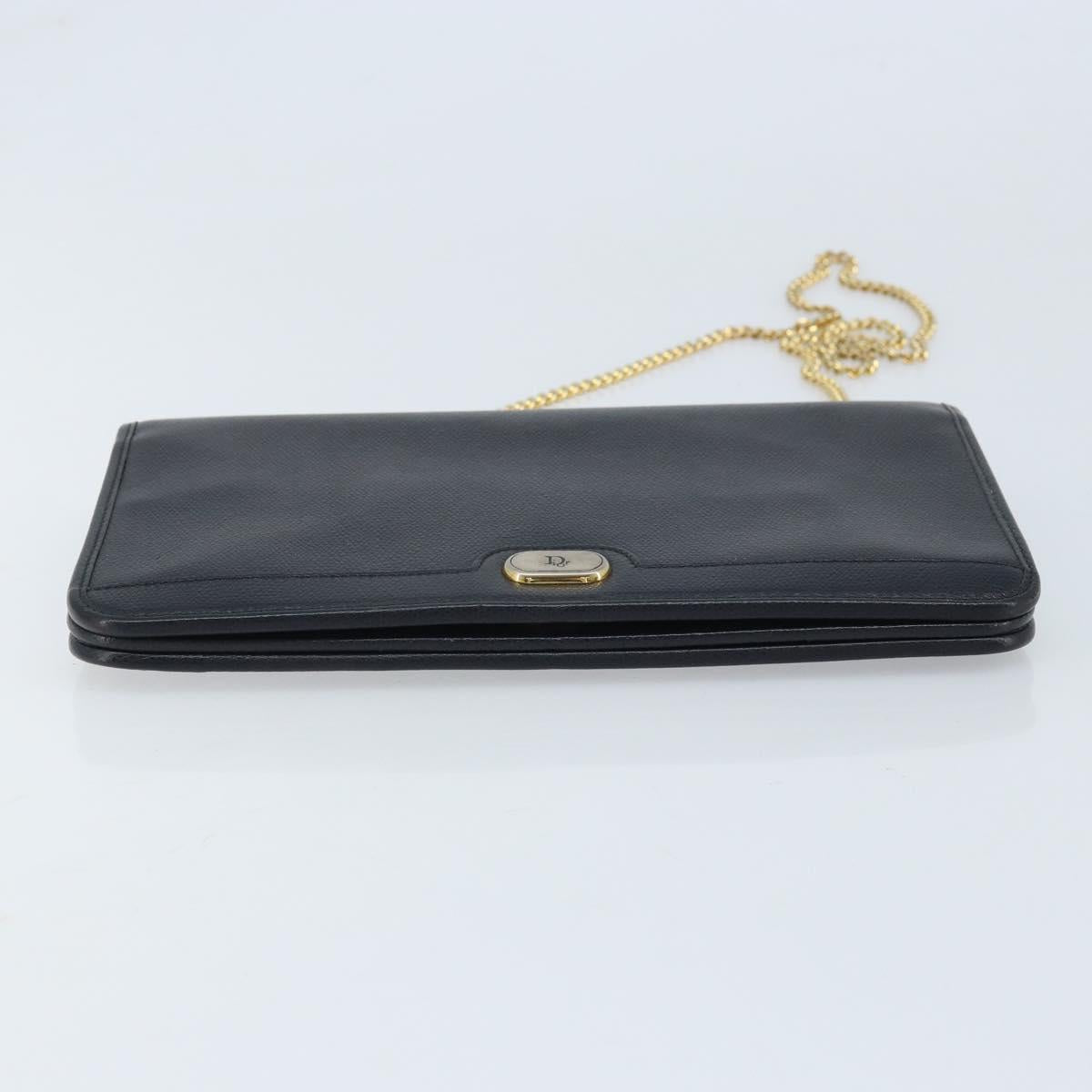 Christian Dior Honeycomb Canvas Chain Bag Leather Black Gold Auth ka3067