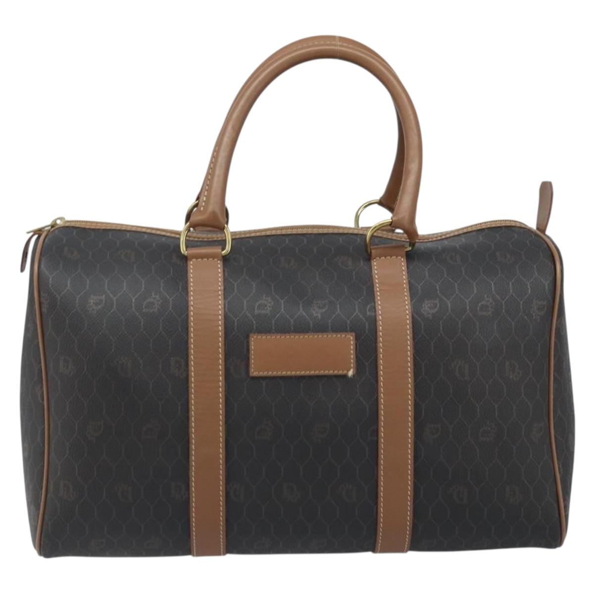 Christian Dior Honeycomb Canvas Hand Bag PVC Black Gold Auth ka3068A