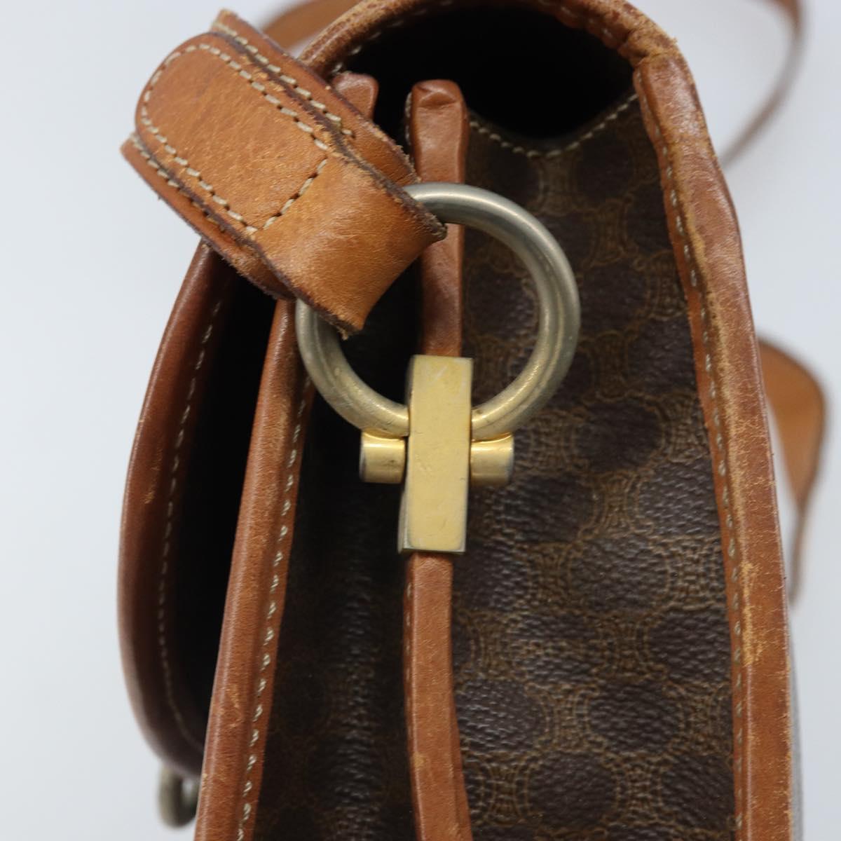 CELINE Macadam Canvas Shoulder Bag PVC Leather Brown Gold Auth ka3071