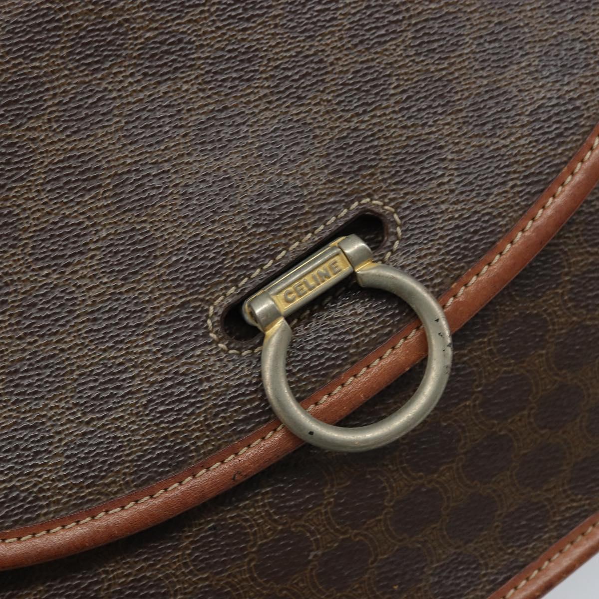 CELINE Macadam Canvas Shoulder Bag PVC Leather Brown Gold Auth ka3071