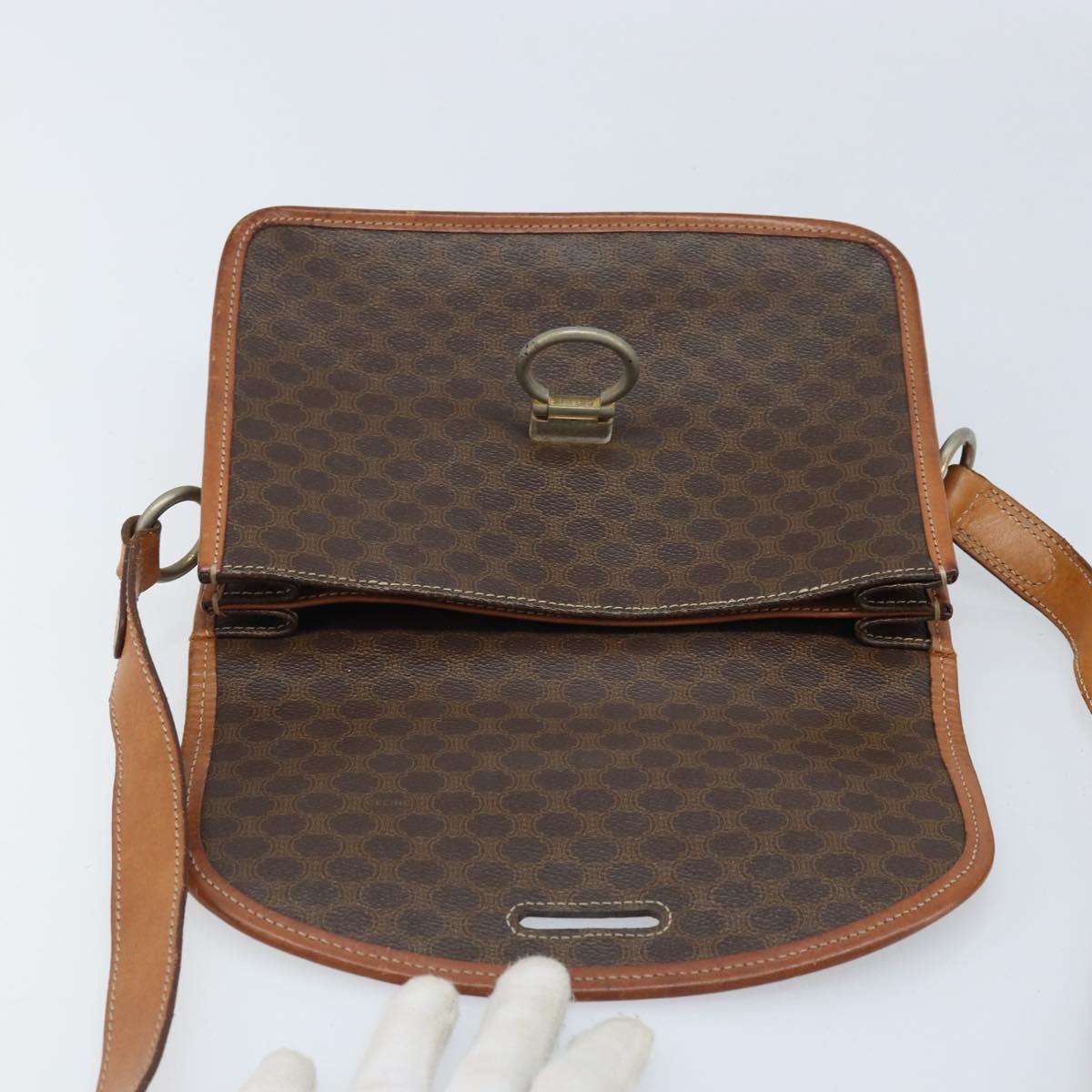 CELINE Macadam Canvas Shoulder Bag PVC Leather Brown Gold Auth ka3071