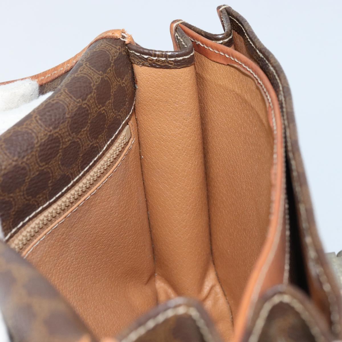 CELINE Macadam Canvas Shoulder Bag PVC Leather Brown Gold Auth ka3071