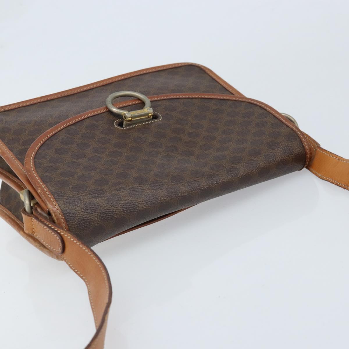 CELINE Macadam Canvas Shoulder Bag PVC Leather Brown Gold Auth ka3071