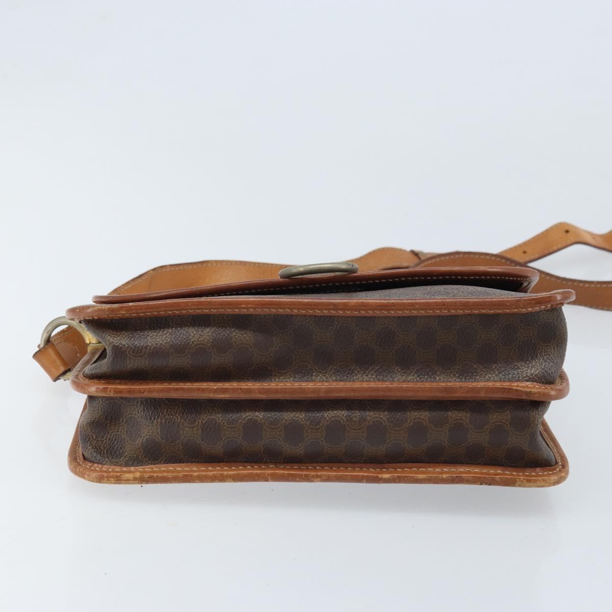 CELINE Macadam Canvas Shoulder Bag PVC Leather Brown Gold Auth ka3071