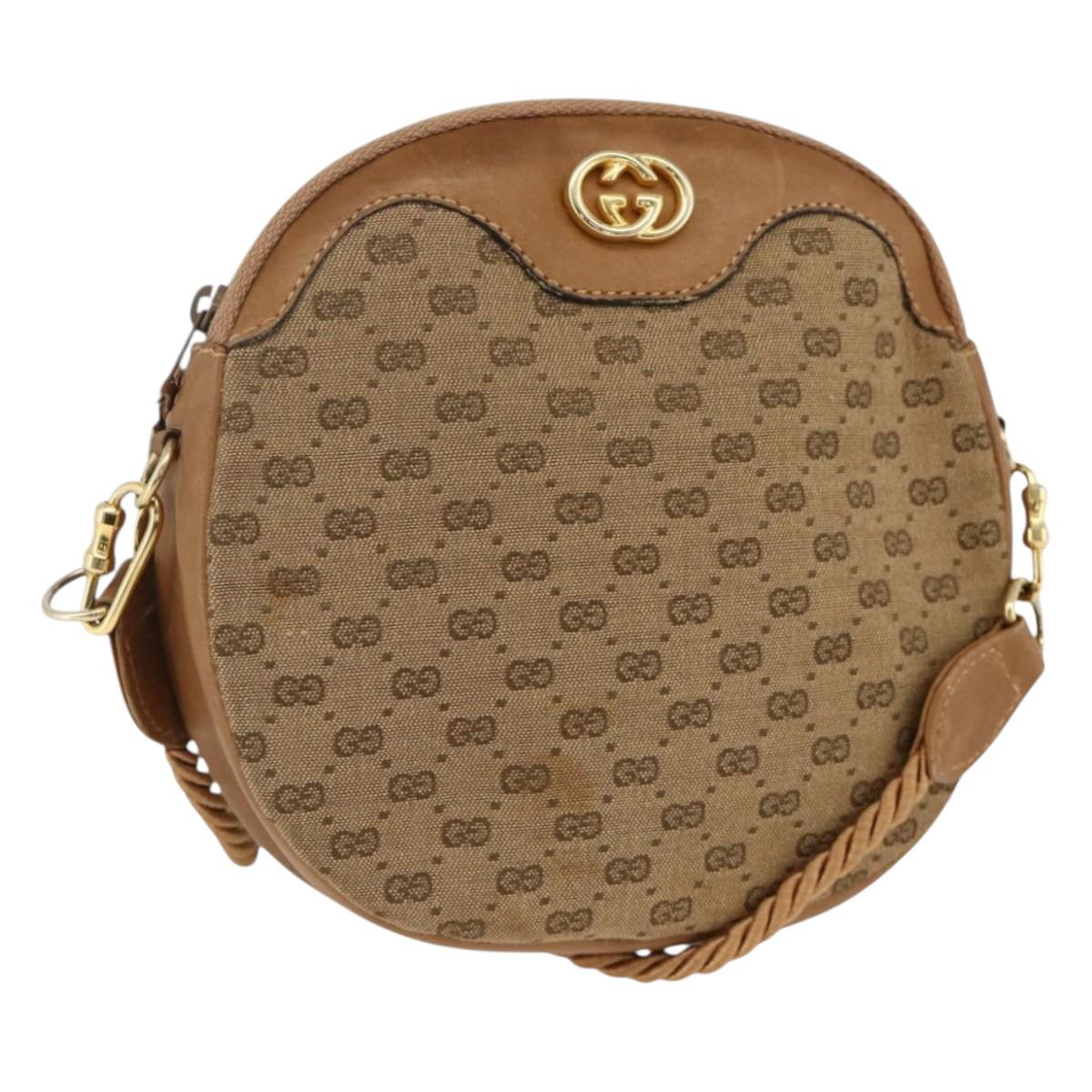 GUCCI Micro GG Canvas Shoulder Bag Beige Gold Auth ka3074