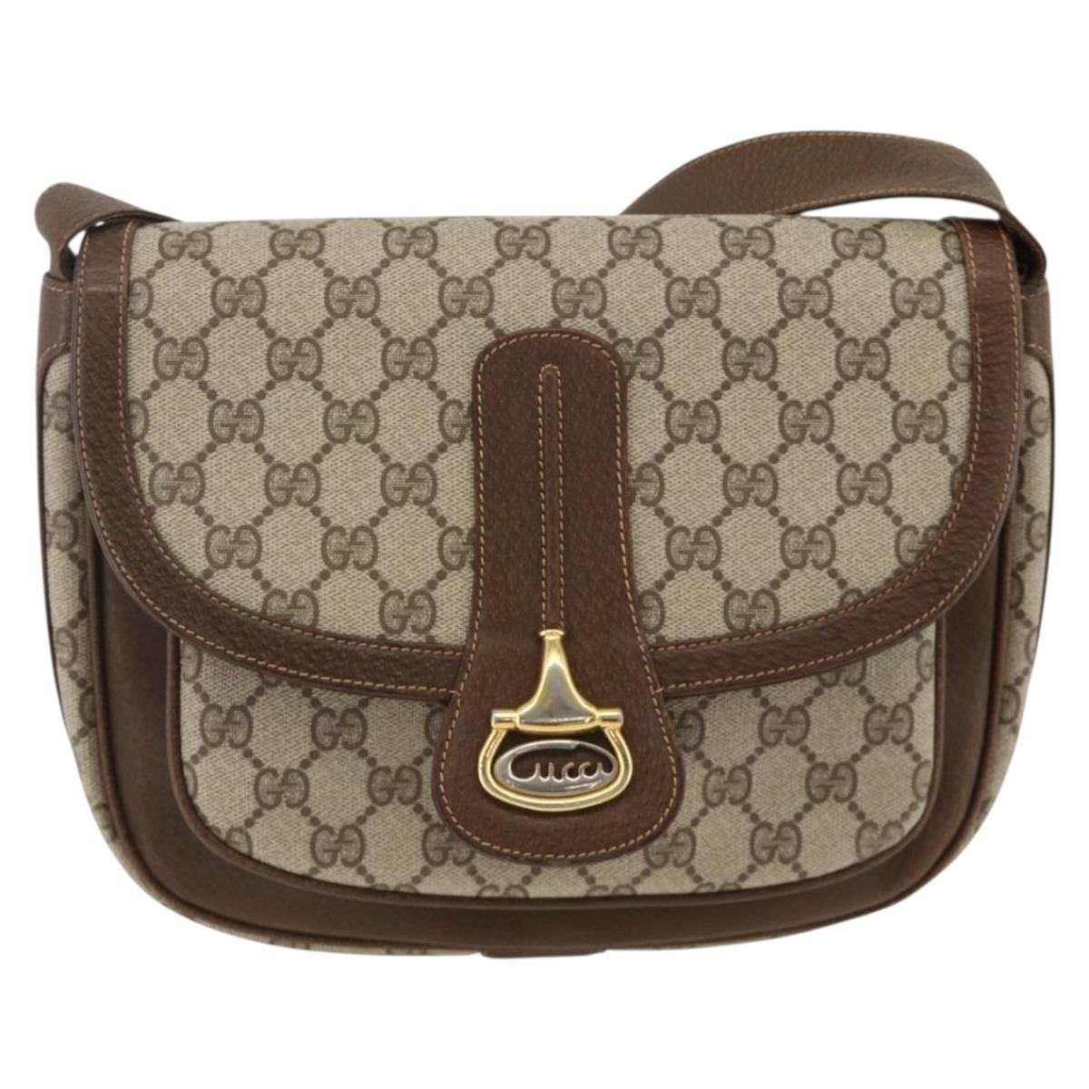 GUCCI GG Supreme Shoulder Bag PVC Gold Beige Auth ka3088