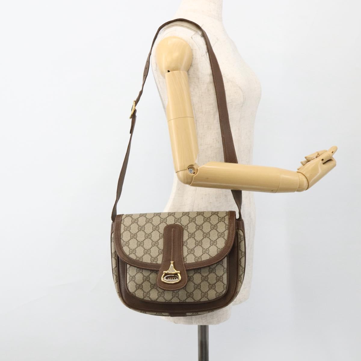 GUCCI GG Supreme Shoulder Bag PVC Gold Beige Auth ka3088