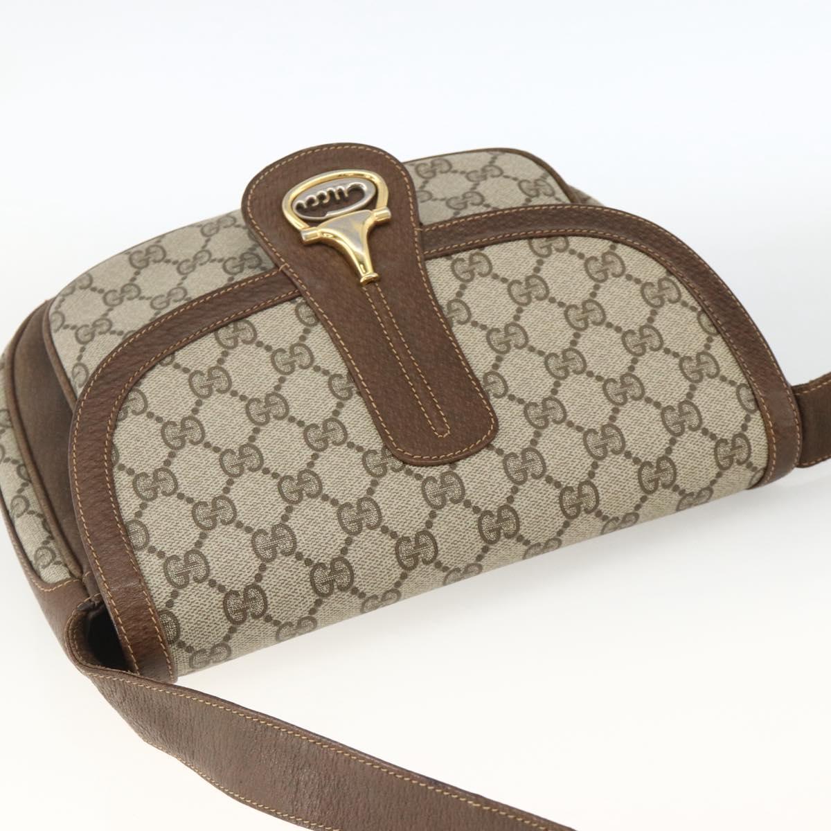 GUCCI GG Supreme Shoulder Bag PVC Gold Beige Auth ka3088