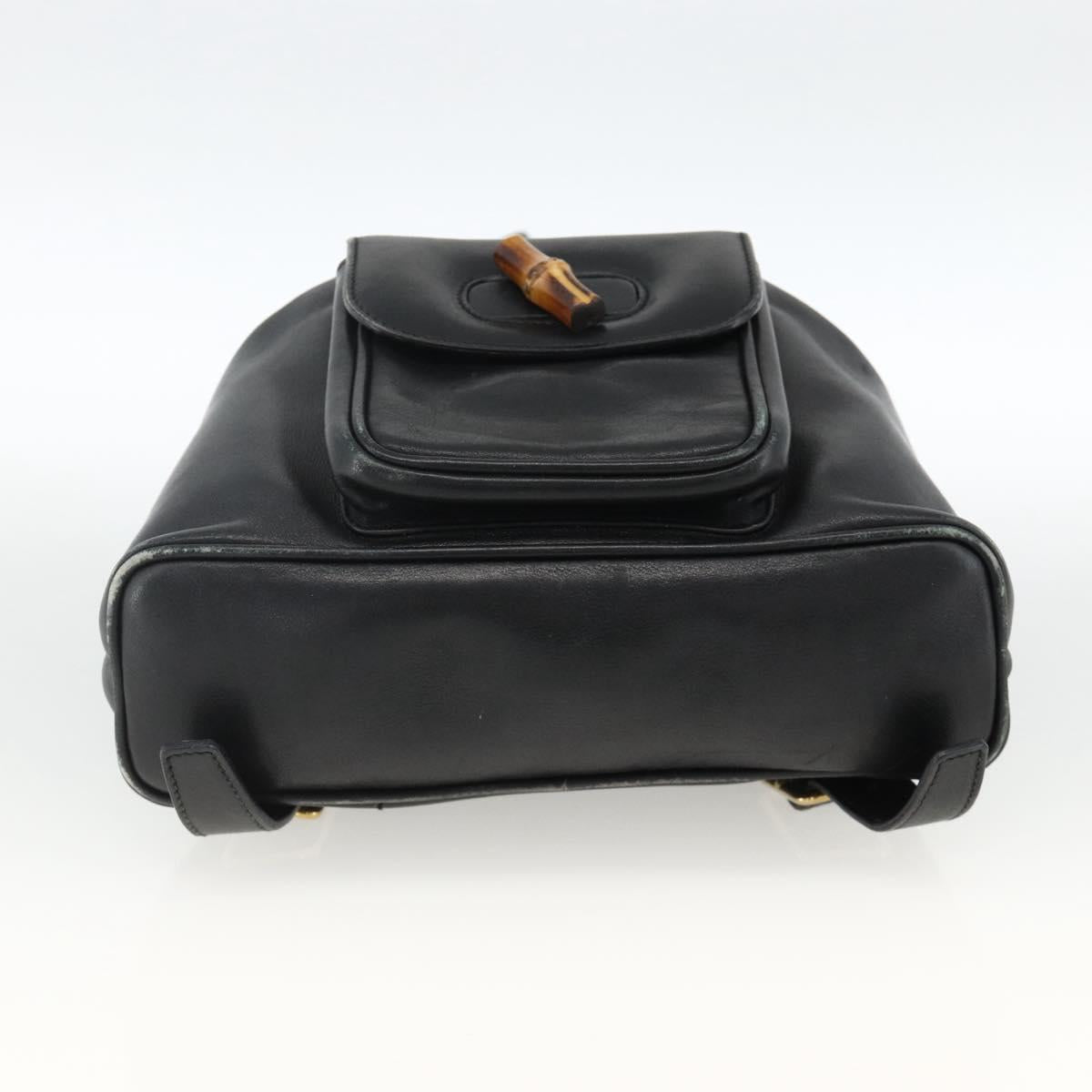 GUCCI Bamboo Backpack Leather Black Gold 003 2034 0030 Auth ka3090