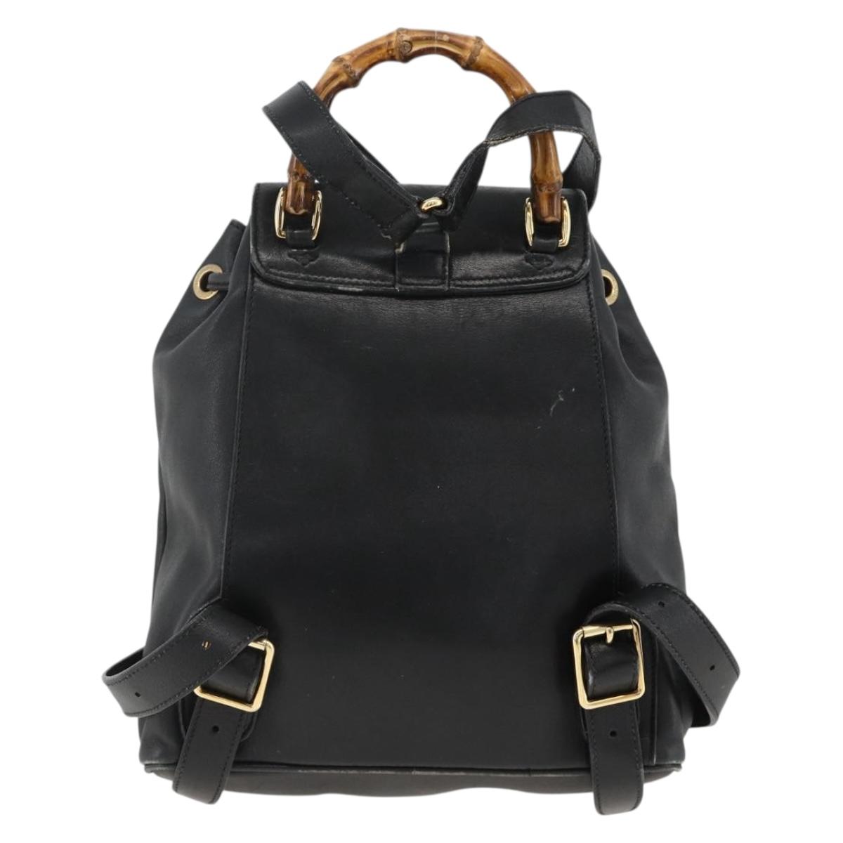 GUCCI Bamboo Backpack Leather Black Gold 003 2034 0030 Auth ka3090