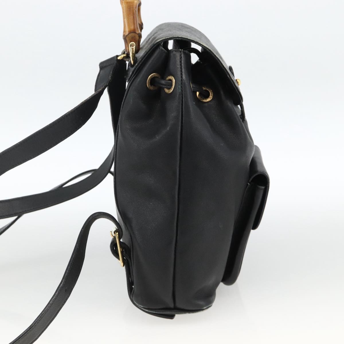 GUCCI Bamboo Backpack Leather Black Gold 003 2034 0030 Auth ka3090