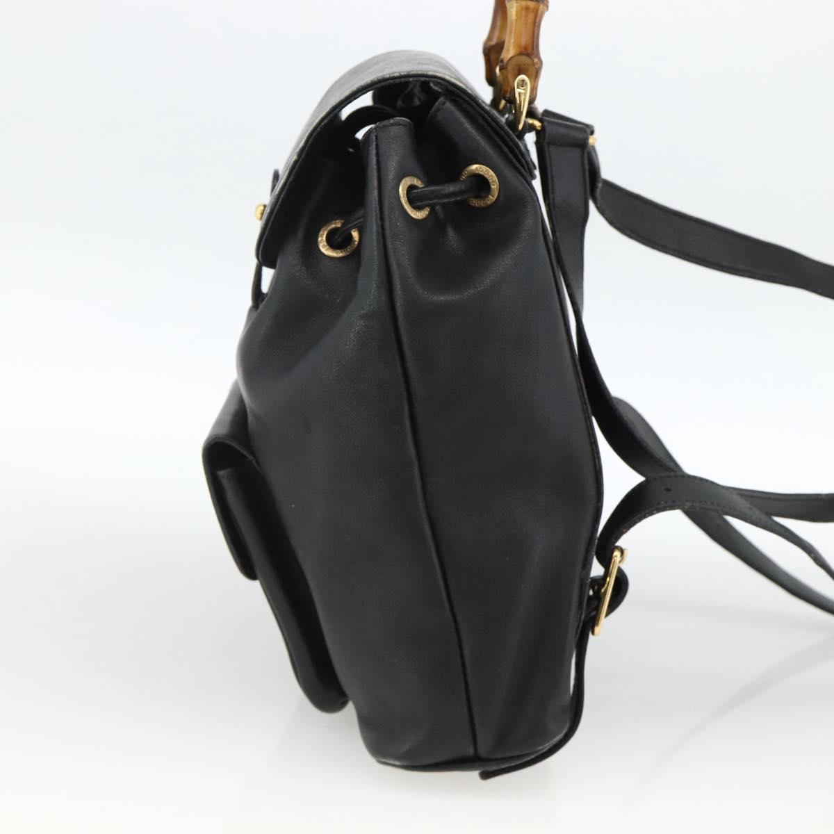 GUCCI Bamboo Backpack Leather Black Gold 003 2034 0030 Auth ka3090
