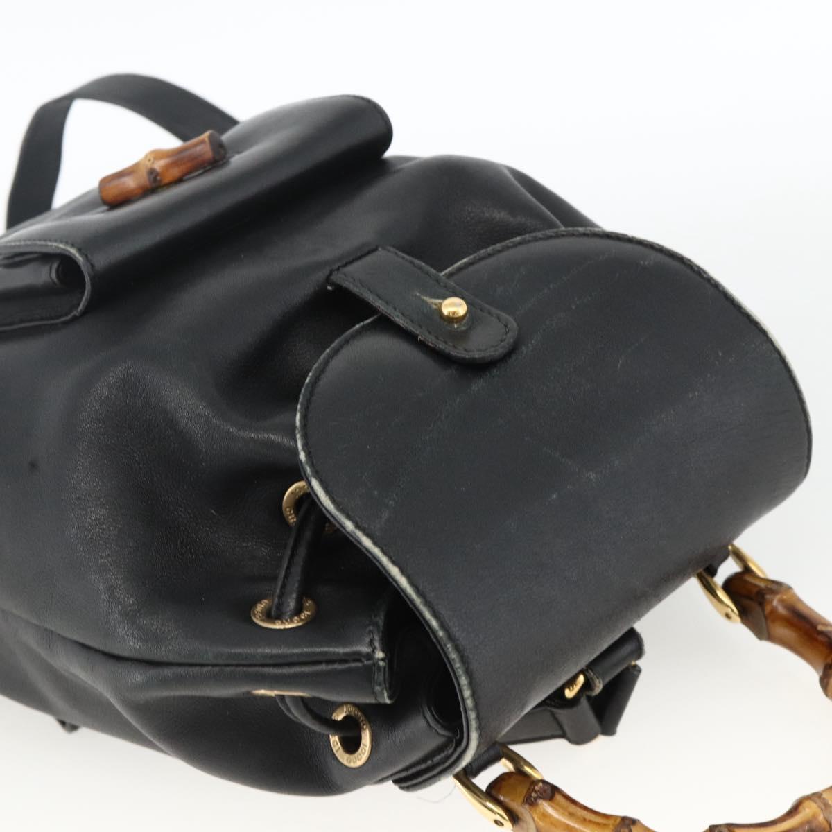 GUCCI Bamboo Backpack Leather Black Gold 003 2034 0030 Auth ka3090