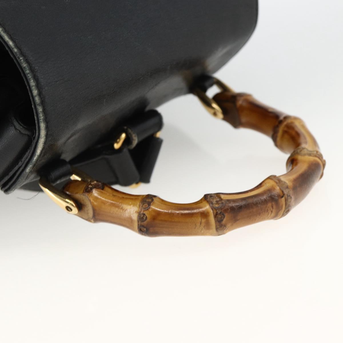 GUCCI Bamboo Backpack Leather Black Gold 003 2034 0030 Auth ka3090