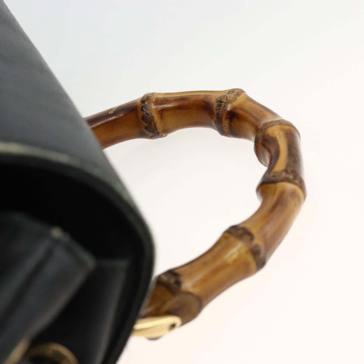 GUCCI Bamboo Backpack Leather Black Gold 003 2034 0030 Auth ka3090