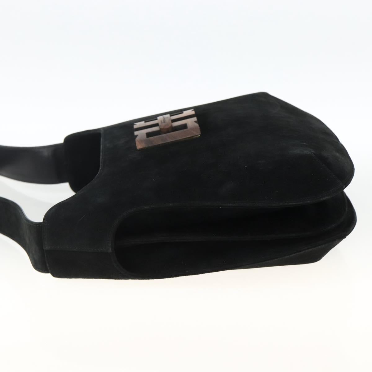 Salvatore Ferragamo Shoulder Bag Suede Black Gold Auth ka3091A